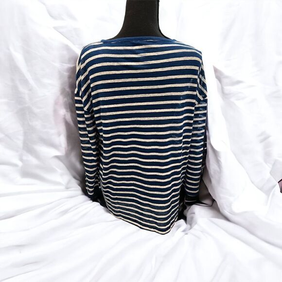J Crew Blue and Cream striped Linen knit long sleeve top size XXS - Picture 6 of 6